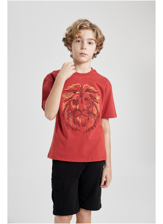 DeFacto - Boy Oversize Fit Crew Neck Knitted Short Sleeve T-Shirt - Image 1