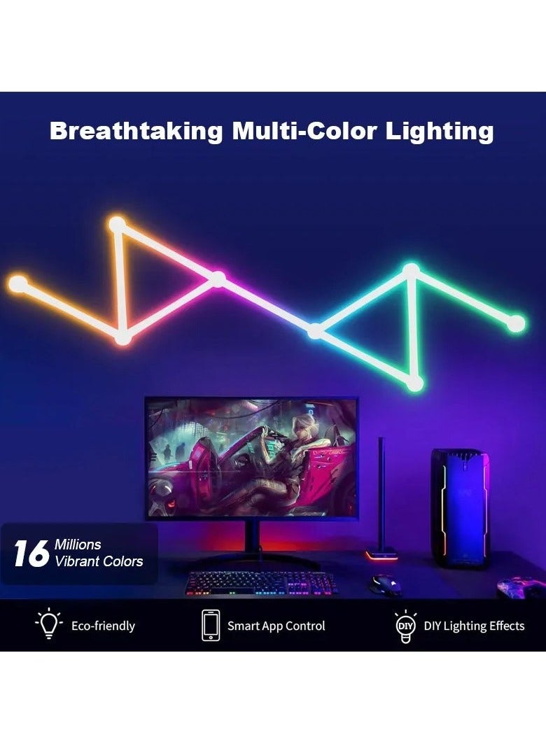 إج 9 قطع مصابيح حائط ذكية LED واي فاي. أضواء ذكية RGB، خطوط إضاءة موسيقية لتزيين الحائط في المنزل مع 16 مليون لون وأكثر و44 وضع مشهد. تعمل بنمطين، مصابيح حائط سيمفونية لغرفة الألعاب، غرفة المعيشة، وغرفة النوم (بيضاء). - Image 2