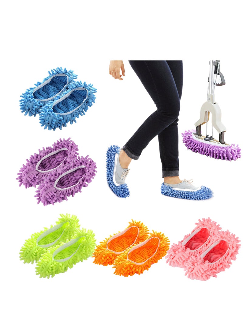 Mop Slippers Shoes 5 Pairs (10 Pieces) - Microfiber Cleaning House Mop Slippers Floor Cleaning Tools Shoe Cover Soft Washable Reusable Microfiber Foot Socks Floor Cleaning Tools Shoe Cover - Image 1