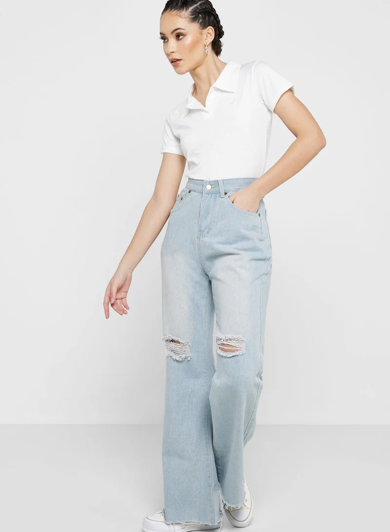 Ginger Classic Mom Jeans With Distress