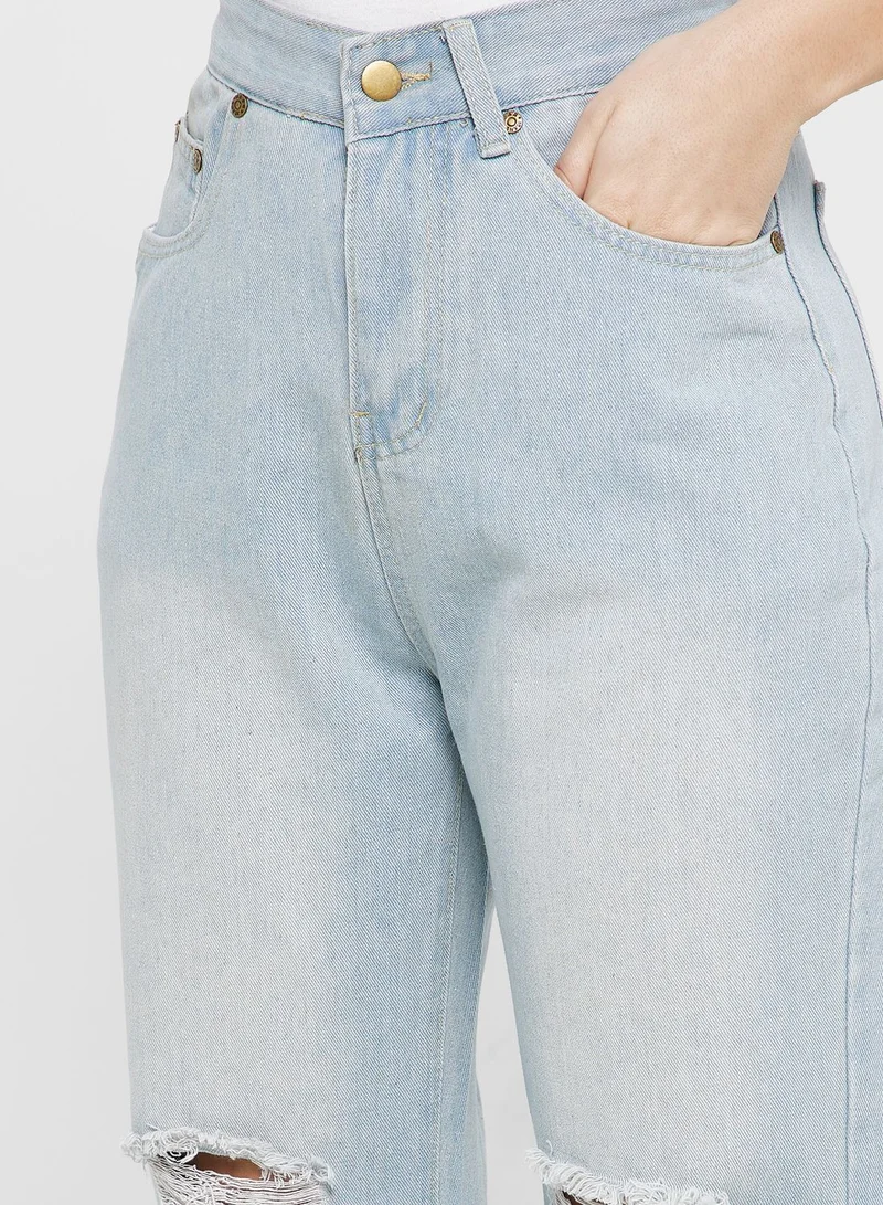 Ginger Classic Mom Jeans With Distress