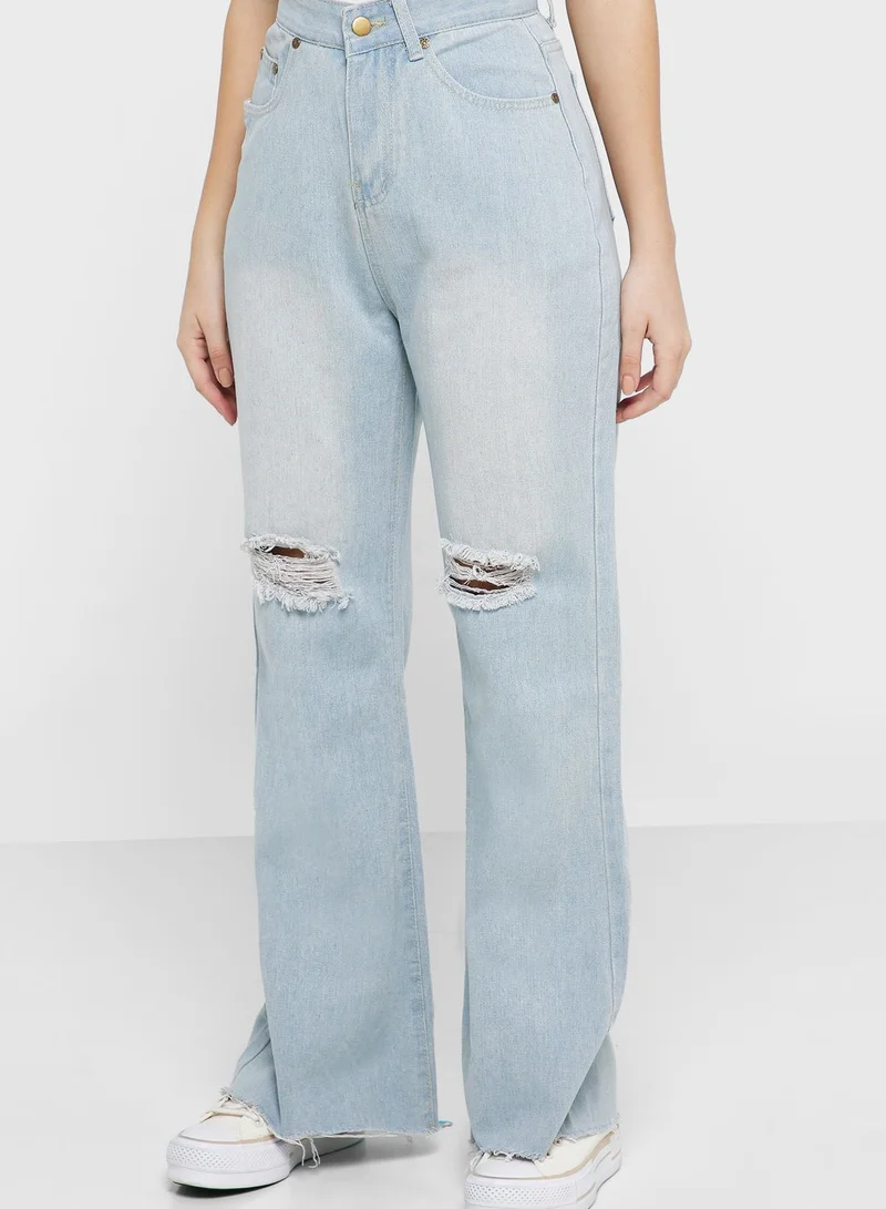 Ginger Classic Mom Jeans With Distress