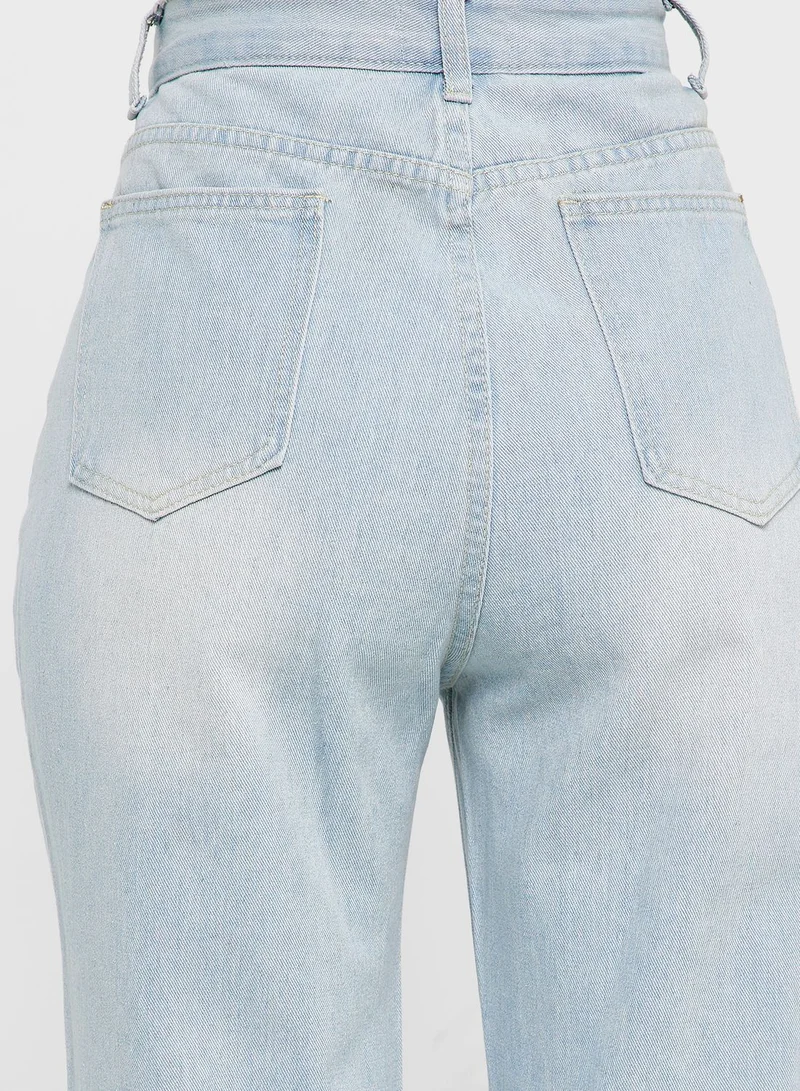 Ginger Classic Mom Jeans With Distress