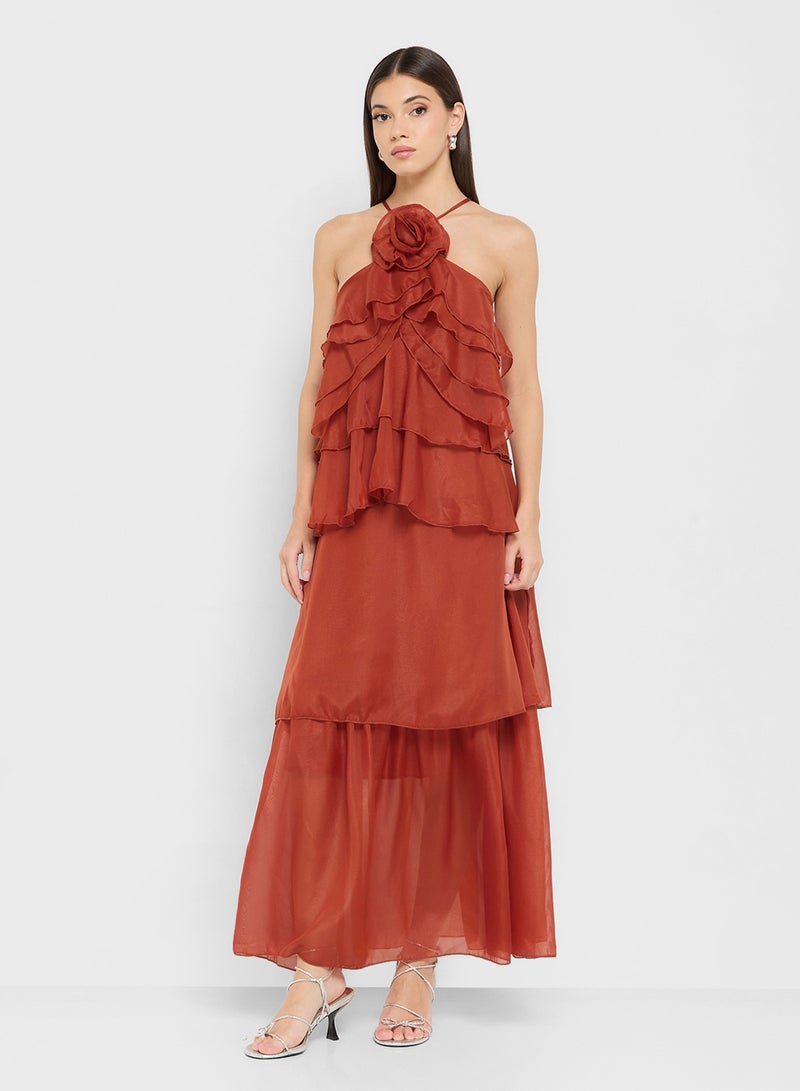 Ginger Halter Neck Ruffle Detail Volume Dress  - Image 4