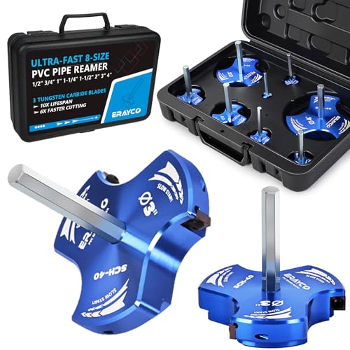 ERAYCO 8 PCS Triple Blade PVC Pipe Reamer Kit Plastic Pipe Fitting Reamer Tool for Plumbing 3 Blades PVC Fitting Saver for SCH40 ABS CPVC Pipe12 34 1 114 112 2 3 4 - Image 1