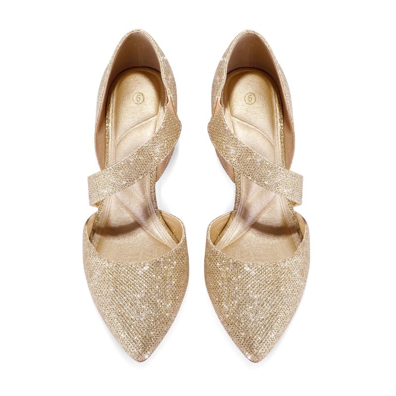 mysoft Women's Pointed Toe Low Stiletto Heel Dress Pumps Shoes - Available in Wide Sizes Gold-Glitter - Image 4
