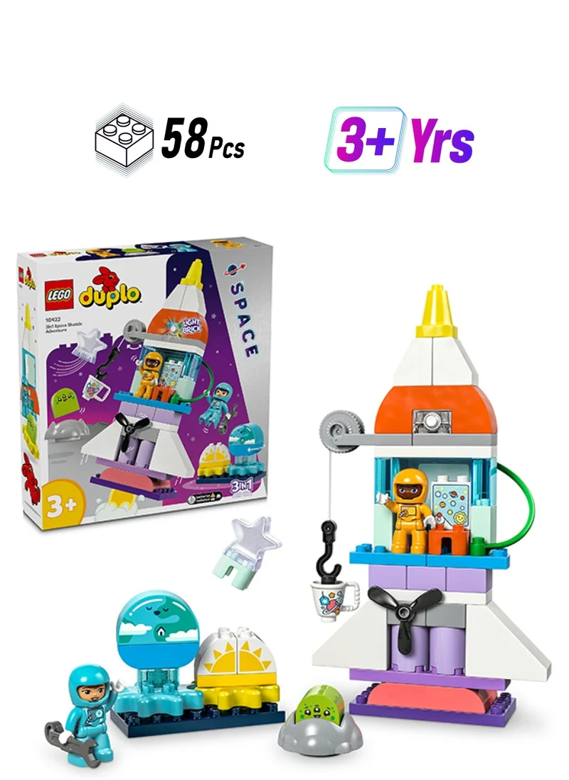 ليغو 10422 Duplo 3In1 Space Shuttle Adventure Build-And-Rebuild Rocket Ship, Toddler Educational Science Discovery Toy For 3-Year-Olds And Up; Develops Preschool Kids’ Learning And Fine Motor Skills (58 Pieces)