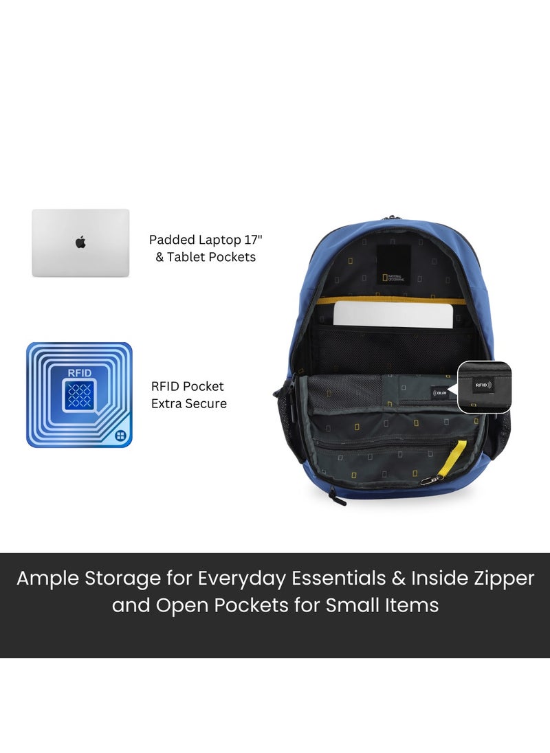 NATIONAL GEOGRAPHIC National Geographic Box Canyon RPET Polyester Backpack Navy Blue - RFID Water resistant Lightweight Durable Shockproof Suitable for School Work, Casual Padded Laptop Bag Travel pack for Men and Women  - Image 5
