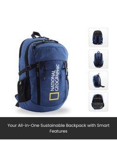 NATIONAL GEOGRAPHIC حقيبة ظهر من البوليستر من National Geographic Box Canyon RPET باللون الأزرق الداكن - مقاومة للماء RFID وخفيفة الوزن ومتينة ومضادة للصدمات مناسبة للعمل المدرسي، حقيبة كمبيوتر محمول مبطنة كاجوال للرجال والنساء  - Image 4