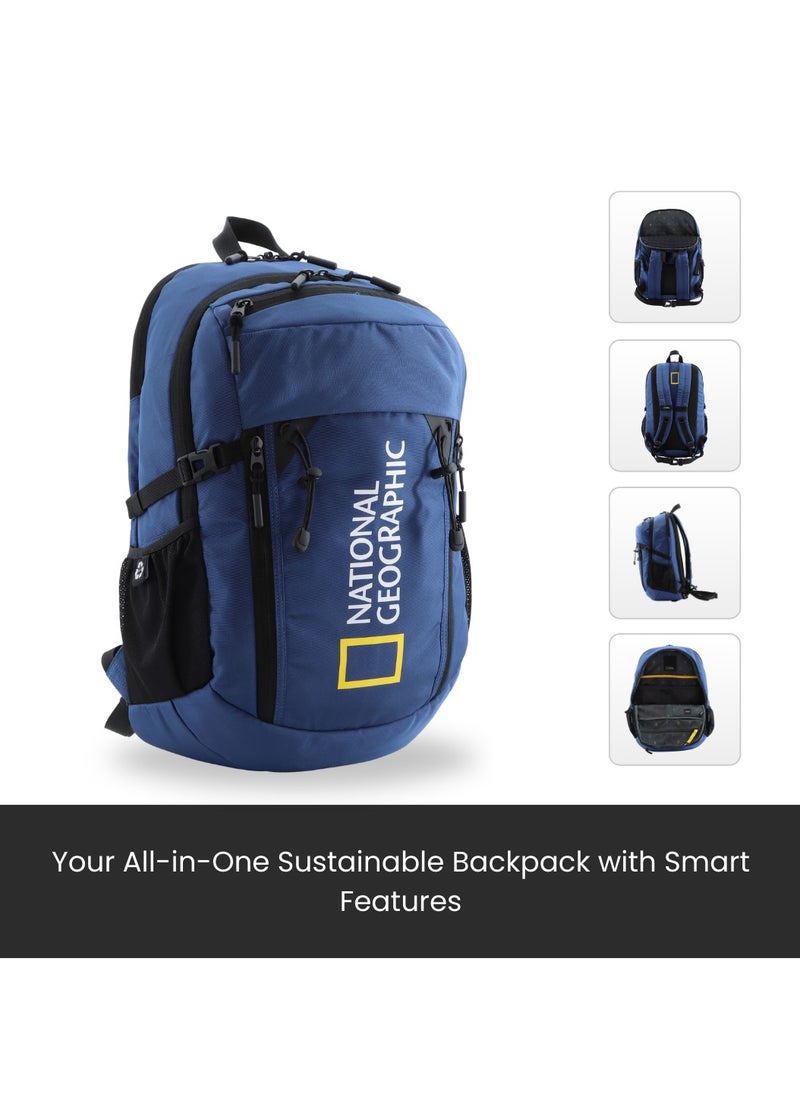 NATIONAL GEOGRAPHIC National Geographic Box Canyon RPET Polyester Backpack Navy Blue - RFID Water resistant Lightweight Durable Shockproof Suitable for School Work, Casual Padded Laptop Bag Travel pack for Men and Women  - Image 4