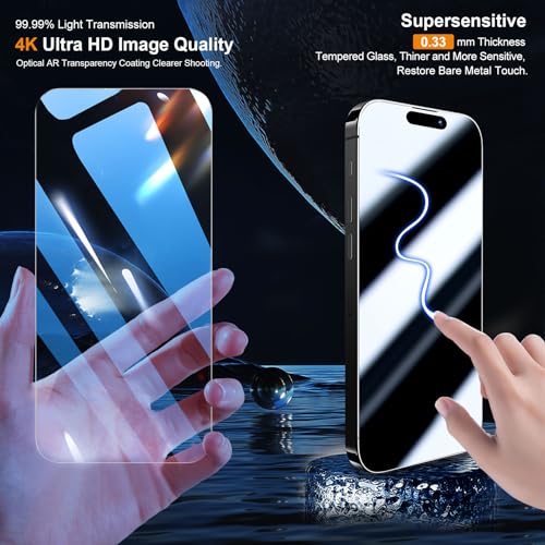 QHOHQ 3 Pack Screen Protector for iPhone 15 [6.1 Inch] with 3 Pack Camera Lens Protector, Tempered Glass Film, HD Clear, 9H Hardness, No Bubbles, Case Friendly - Image 2