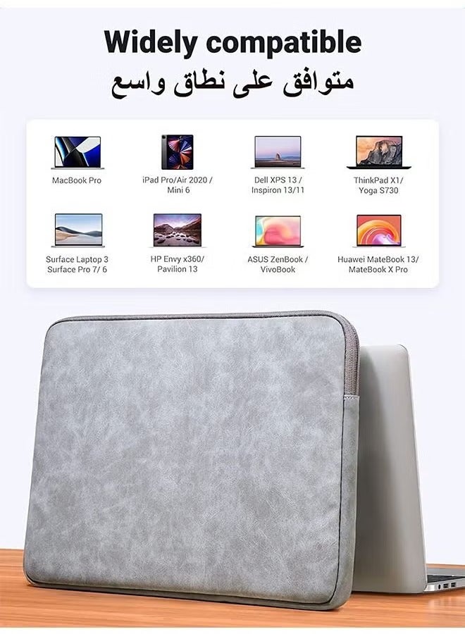 جراب كمبيوتر محمول مقاس 13.3 بوصة متوافق مع أجهزة MacBook Air 13 MacBook Pro 13 جراب كمبيوتر محمول من الجلد مقاوم للماء جراب كمبيوتر محمول مبطن ناعم بسحاب حقيبة واقية (رمادي) - Image 2