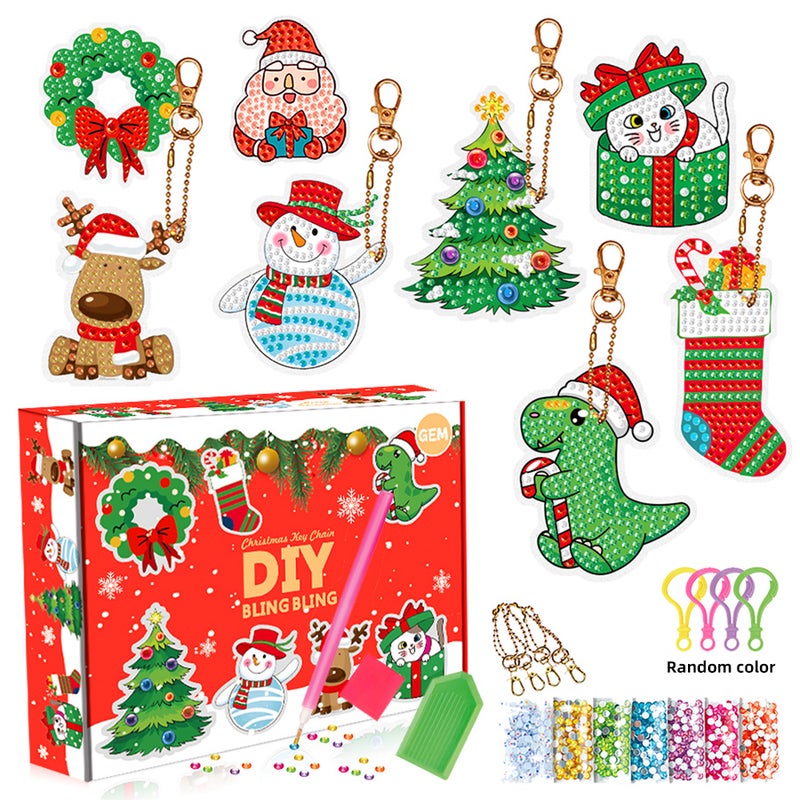 DIY 5D Diamond Paint Kit Keychain Santa Xmas Tree Bag Accessory Handmade Christmas Decoration Xmas Gift for Christmas New Year 8PCS