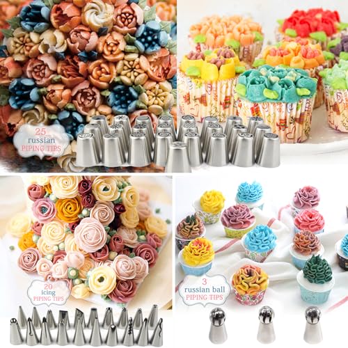 GEMLON Russian Piping Tips for Cake Decorating – 88Pcs Flower Icing & Frosting Nozzles Set – Complete Pastry Baking Tools Kit – Small & Large Floral Piping Tips for Cupcakes, Cookies & Professional Bakers - Image 4