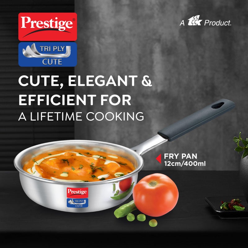 Prestige 12cm/400ml Tri-Ply Stainless Steel Cute Fry Pan|Gas & Induction Compatible| Even Heat Distribution|Perma-Cool Handles|Thick Gauge - Image 2