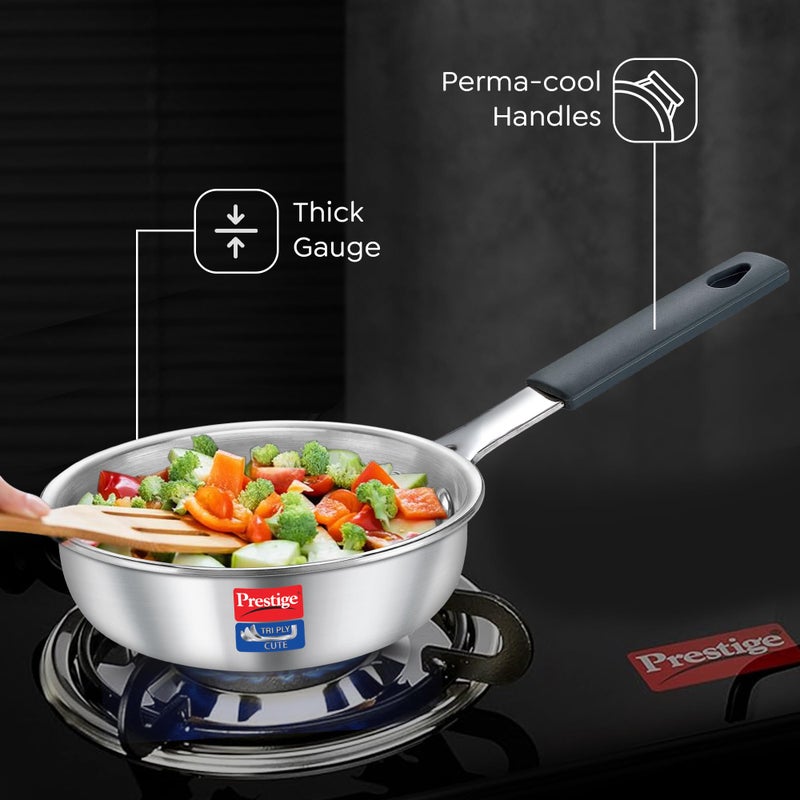 Prestige 12cm/400ml Tri-Ply Stainless Steel Cute Fry Pan|Gas & Induction Compatible| Even Heat Distribution|Perma-Cool Handles|Thick Gauge - Image 4