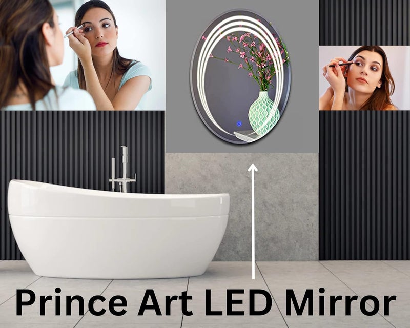 PRINCE ART LED Mirror Glass Bathroom Wall Full Size Length Home Decor Light Mirror for Bedroom Living Room Dressing Room Hall Wash Basin Makeup Room Size 12x18 Inch AZ2 - Image 3