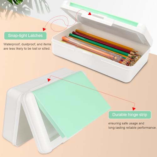 SFLHHDM Pencil Box for Office Supplies Storage Organizer, Double Layer Large Capacity Pencil Boxes, Plastic Crayon Box with Snap-tight Lid,Stackable Storage Case for Gel Pen Pencils Case-Pale Green - Image 4