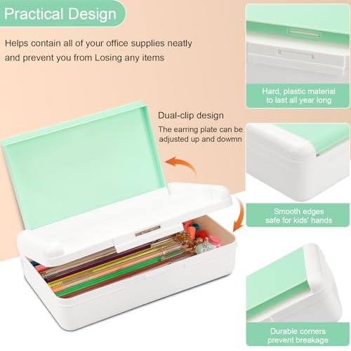 SFLHHDM Pencil Box for Office Supplies Storage Organizer, Double Layer Large Capacity Pencil Boxes, Plastic Crayon Box with Snap-tight Lid,Stackable Storage Case for Gel Pen Pencils Case-Pale Green - Image 3
