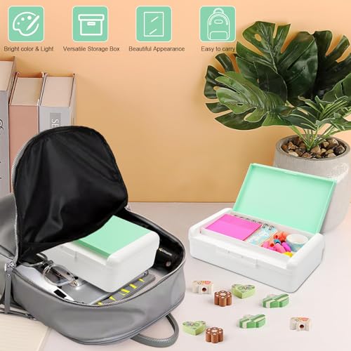 SFLHHDM Pencil Box for Office Supplies Storage Organizer, Double Layer Large Capacity Pencil Boxes, Plastic Crayon Box with Snap-tight Lid,Stackable Storage Case for Gel Pen Pencils Case-Pale Green - Image 5