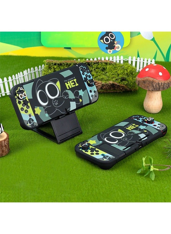 GEEKSHARE حافظة حماية OLED لجهاز Nintendo Switch مصنوعة من مادة الكمبيوتر الشخصي، حافظة حماية لجهاز Switch، غطاء ناعم ورفيع لوحدة التحكم ومقاوم للخدش والتشقق وسهل التركيب وحامل داعم - Luo Xiaohei (أسود)  - Image 4