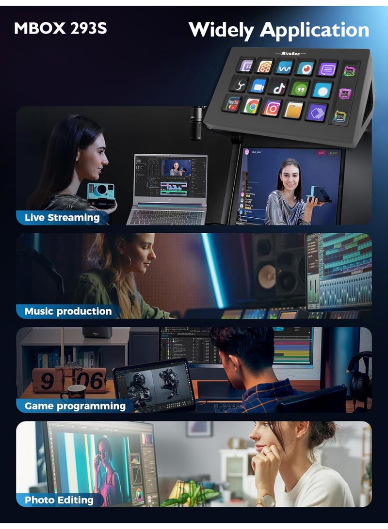 Streamdeck Visual Control Console with 15 Custom Keys, Touchscreen Dial, Smart Streaming Keyboard for OBS and Workflows