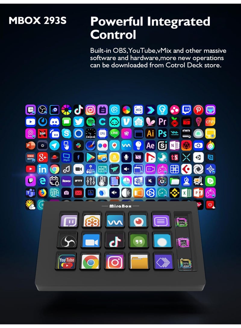 Streamdeck Visual Control Console with 15 Custom Keys, Touchscreen Dial, Smart Streaming Keyboard for OBS and Workflows