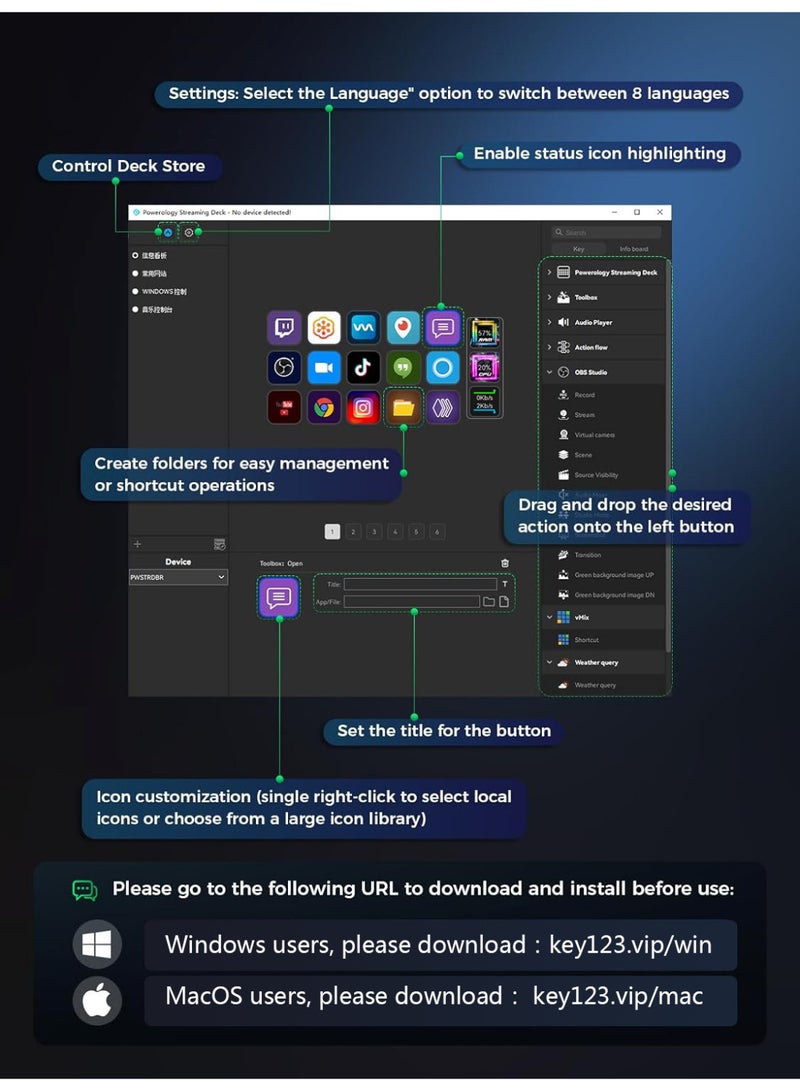Streamdeck Visual Control Console with 15 Custom Keys, Touchscreen Dial, Smart Streaming Keyboard for OBS and Workflows