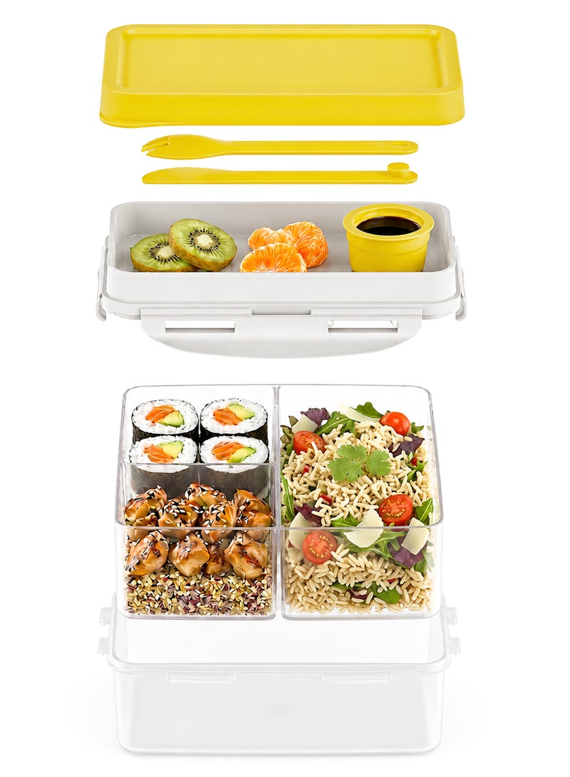 LOCK & LOCK LocknLock To Go 3-in-1 Lunchbox (Yellow) - BPA-Free, Airtight Container with Cutlery for On-the-Go Meals - Image 5