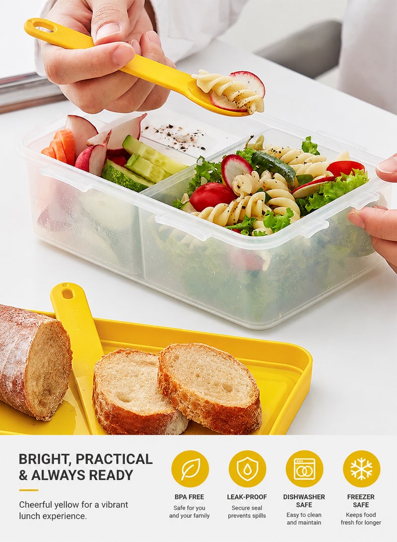 LOCK & LOCK LocknLock To Go 3-in-1 Lunchbox (Yellow) - BPA-Free, Airtight Container with Cutlery for On-the-Go Meals - Image 4