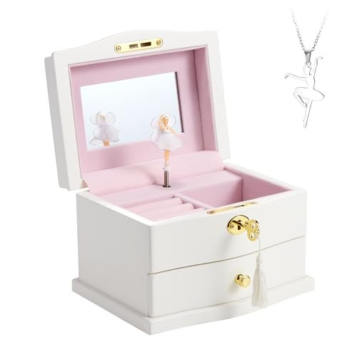 Jozen Gift Ballerina Musical Jewelry Box with Mirror for girls，Kid's Jewelry Storage Music Chest (White-L) - Image 2