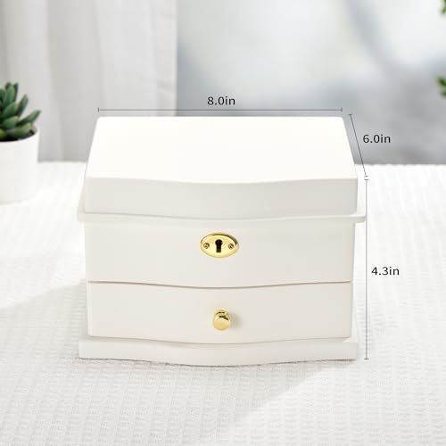 Jozen Gift Ballerina Musical Jewelry Box with Mirror for girls，Kid's Jewelry Storage Music Chest (White-L) - Image 3