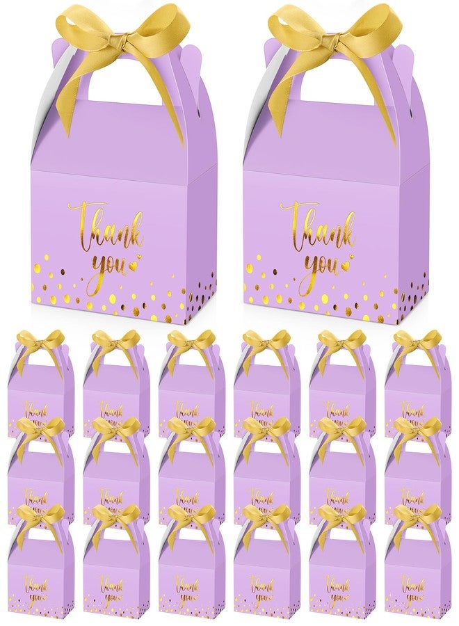 Engrowtic 50 Pcs Thank You Paper Boxes Ribbon Gift Treat Boxes with Handles 5.9 x 3.5 x 3.5 Inch Gold Foil Print for Graduation Wedding Baby Shower Holiday Party(Light Purple - Image 1