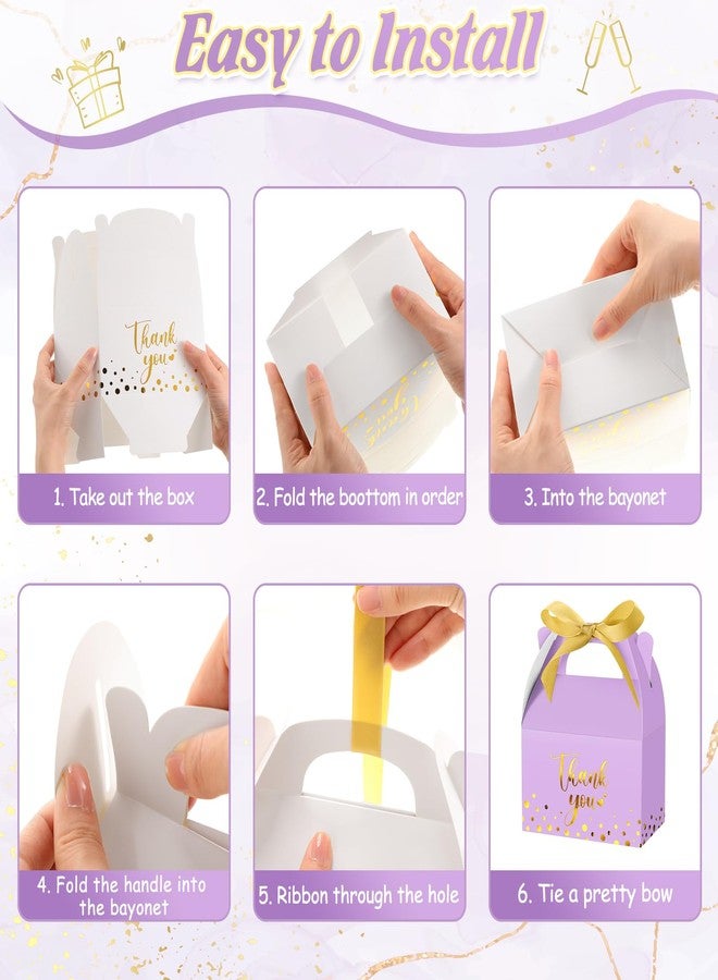 Engrowtic 50 Pcs Thank You Paper Boxes Ribbon Gift Treat Boxes with Handles 5.9 x 3.5 x 3.5 Inch Gold Foil Print for Graduation Wedding Baby Shower Holiday Party(Light Purple - Image 4