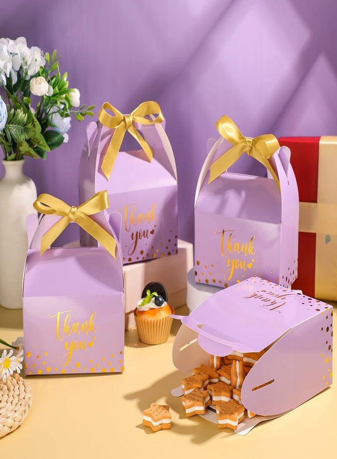 Engrowtic 50 Pcs Thank You Paper Boxes Ribbon Gift Treat Boxes with Handles 5.9 x 3.5 x 3.5 Inch Gold Foil Print for Graduation Wedding Baby Shower Holiday Party(Light Purple - Image 2