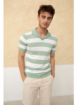 Cool Tarz Cool Style Color Block Polo Neck Knit T-Shirt  - Image 2