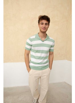 Cool Tarz Cool Style Color Block Polo Neck Knit T-Shirt  - Image 1