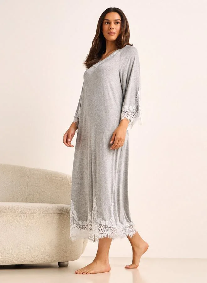 سبلاش فيڤ Night Gown Long Sleeve Lace Trim