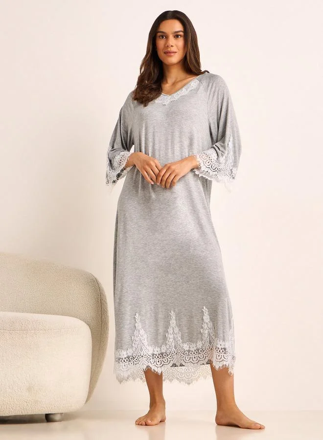 سبلاش فيڤ Night Gown Long Sleeve Lace Trim