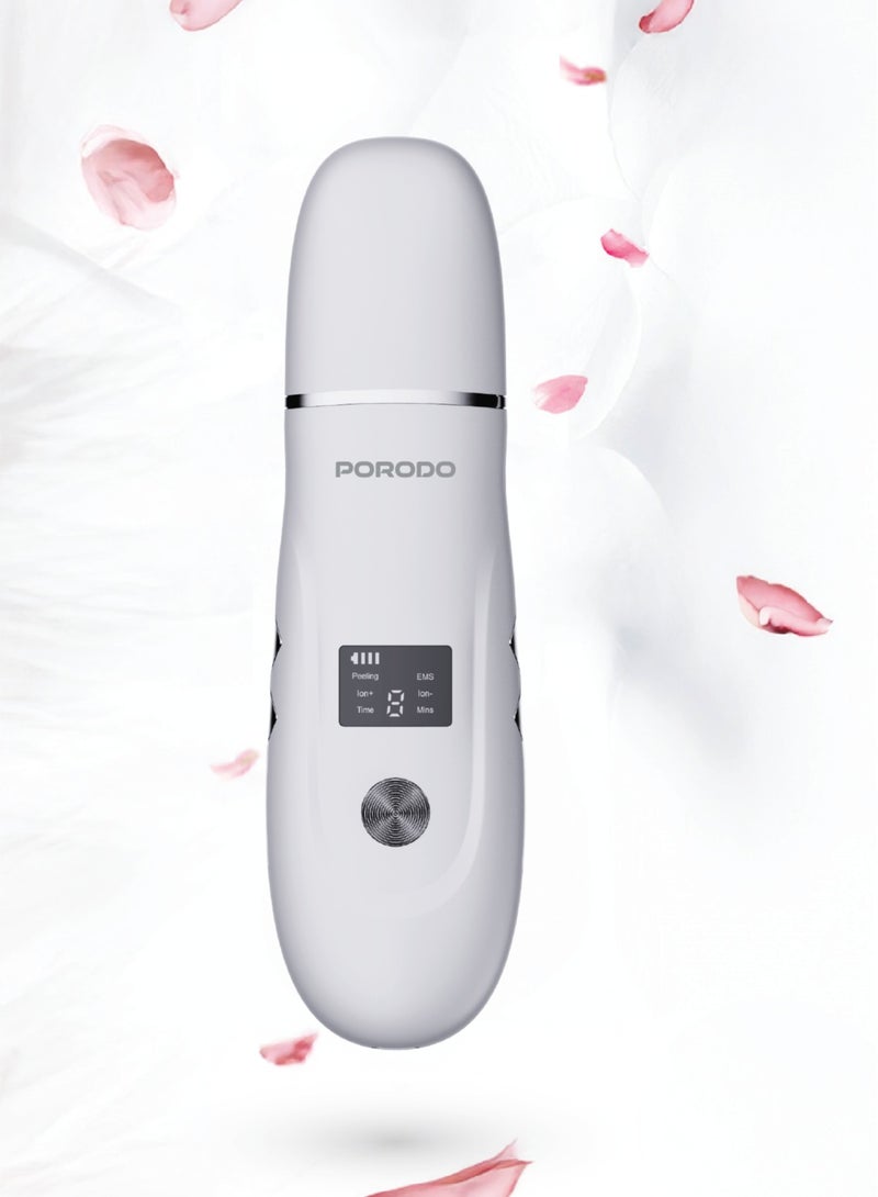 porodo Ultrasonic Face Scrub & Peeler with LED Display / Acne Extractor / Blackhead & Whitehead Remover / Suitable for All Skin Types / Deep Clean / Facial Pore Cleaner - White - Image 3