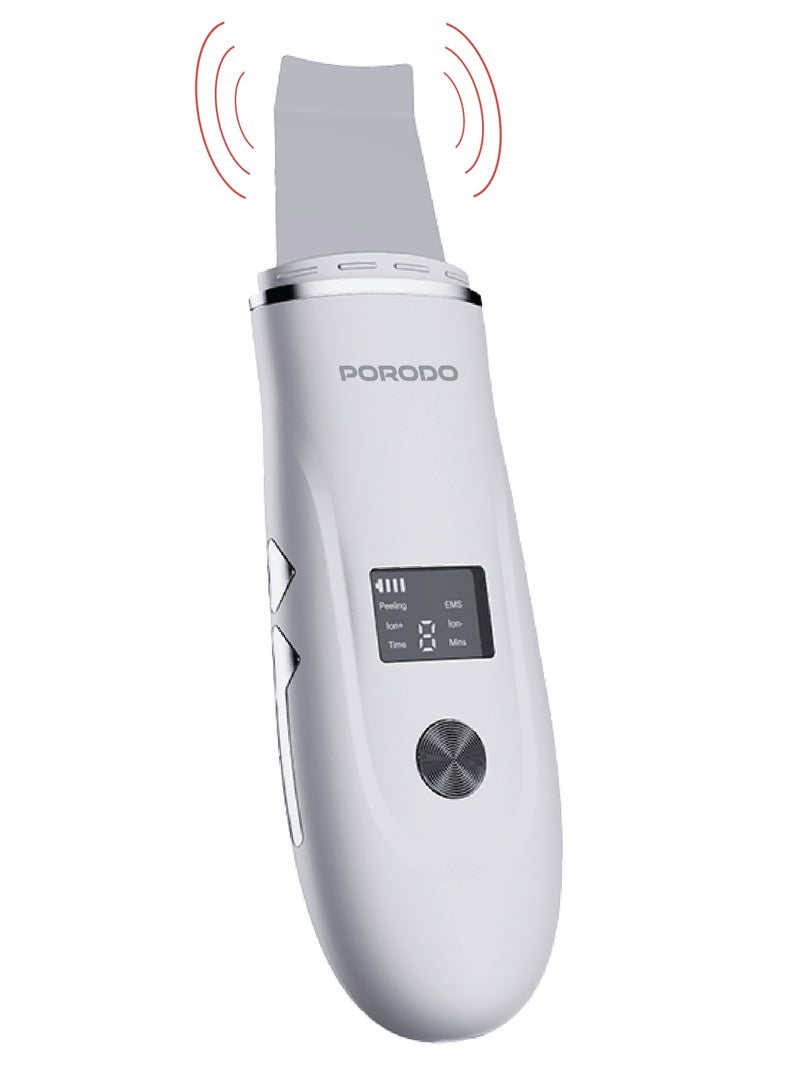 porodo Ultrasonic Face Scrub & Peeler with LED Display / Acne Extractor / Blackhead & Whitehead Remover / Suitable for All Skin Types / Deep Clean / Facial Pore Cleaner - White - Image 4
