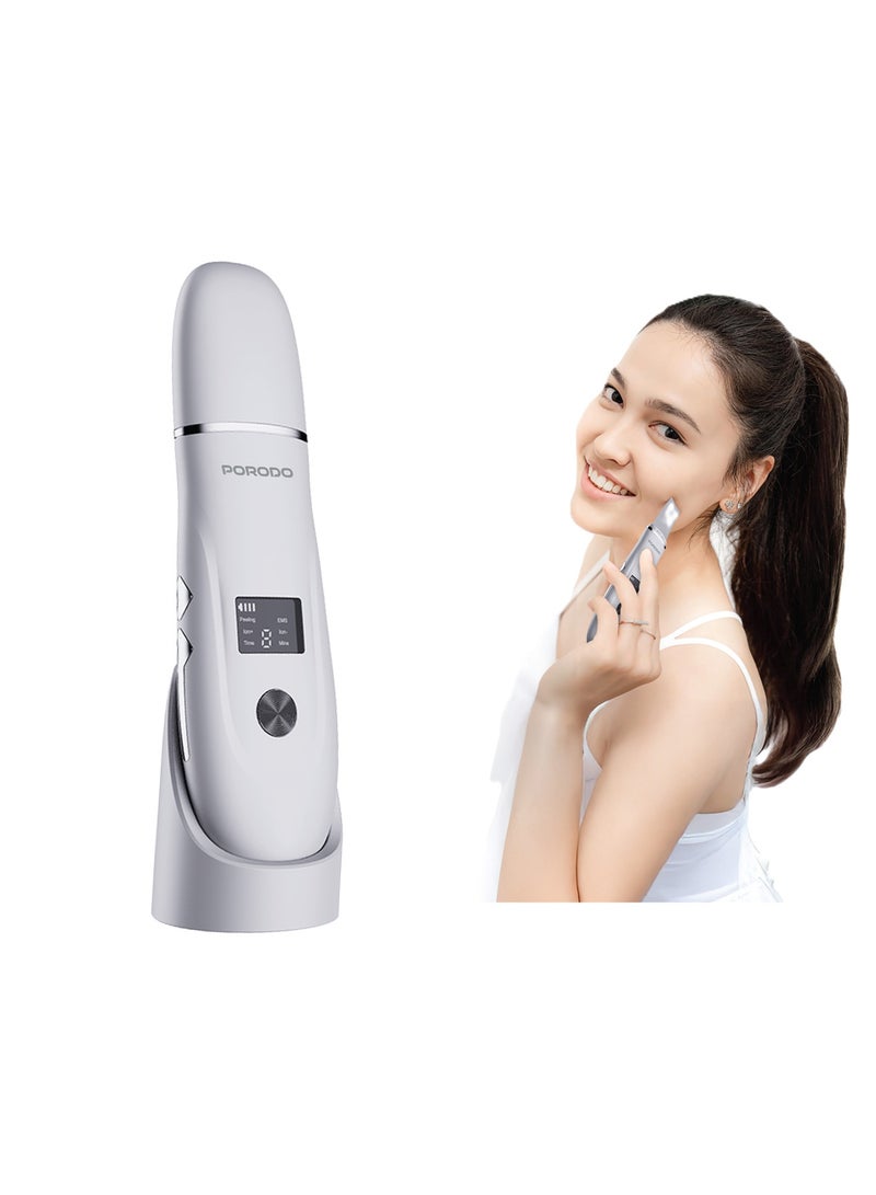 porodo Ultrasonic Face Scrub & Peeler with LED Display / Acne Extractor / Blackhead & Whitehead Remover / Suitable for All Skin Types / Deep Clean / Facial Pore Cleaner - White - Image 1