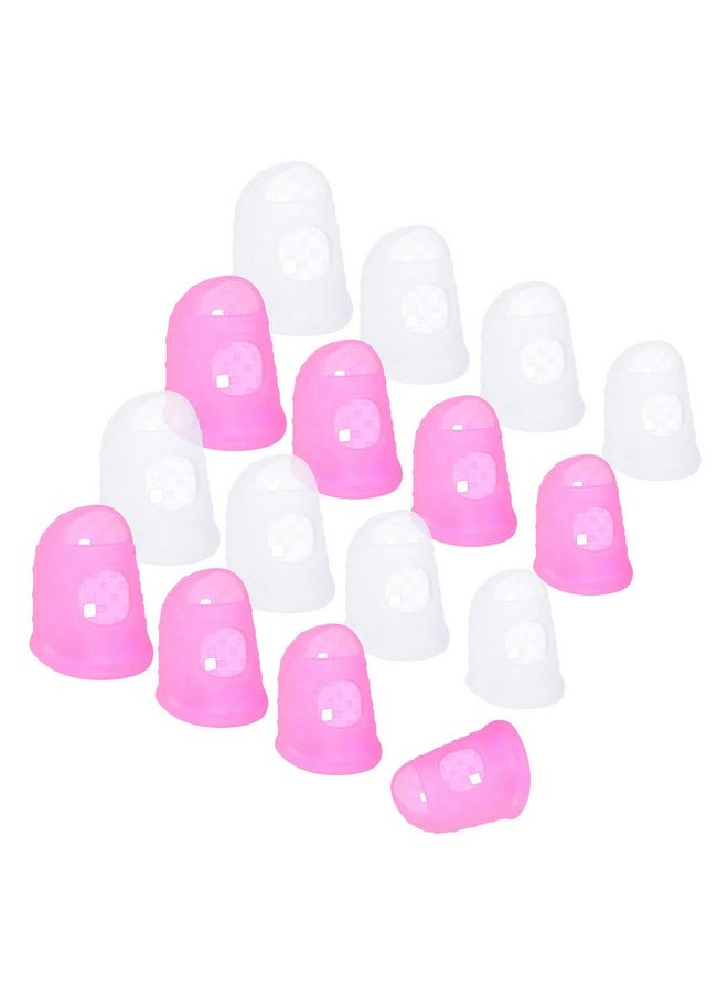 Wisdompro - 16 Pcs Finger Tips 4 Sizes Silicone Thimble Fingertip Grips Finger Protectors Pads Cover For Paper Sorting Page Turning Hand Sewing Money Counting Guitar Playing Pink Translucent - Image 1