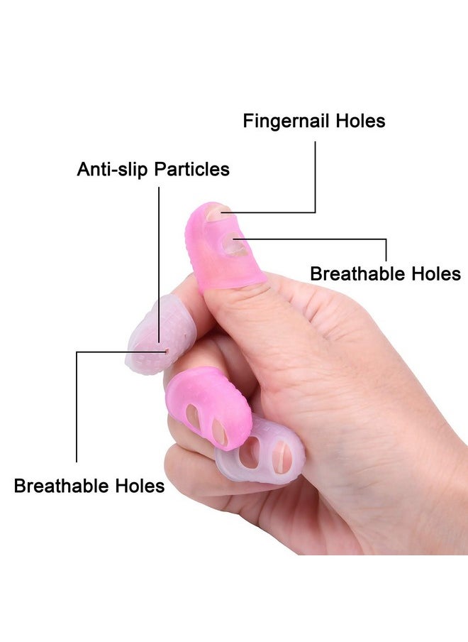 Wisdompro - 16 Pcs Finger Tips 4 Sizes Silicone Thimble Fingertip Grips Finger Protectors Pads Cover For Paper Sorting Page Turning Hand Sewing Money Counting Guitar Playing Pink Translucent - Image 1