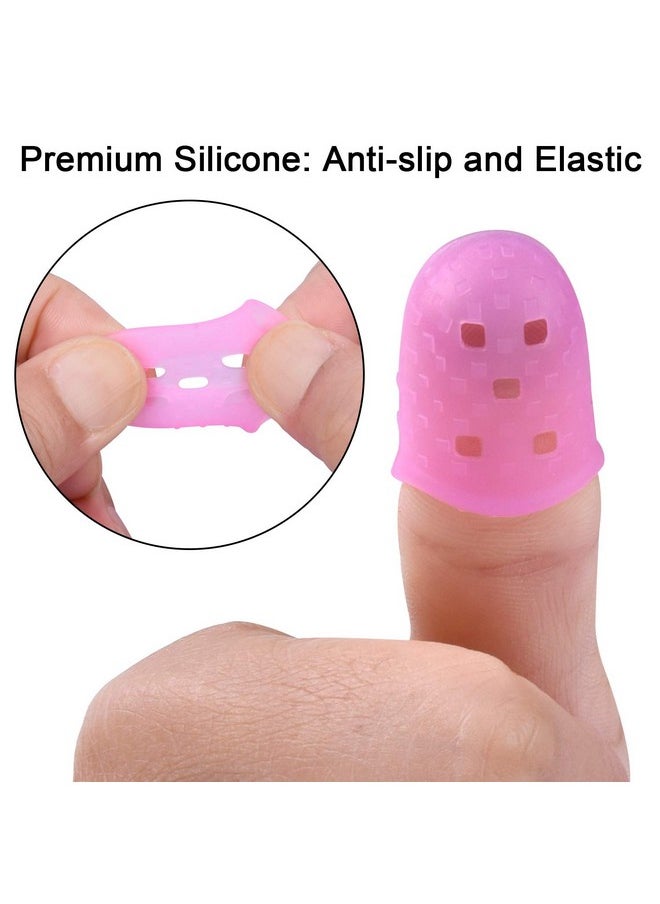 Wisdompro - 16 Pcs Finger Tips 4 Sizes Silicone Thimble Fingertip Grips Finger Protectors Pads Cover For Paper Sorting Page Turning Hand Sewing Money Counting Guitar Playing Pink Translucent - Image 1