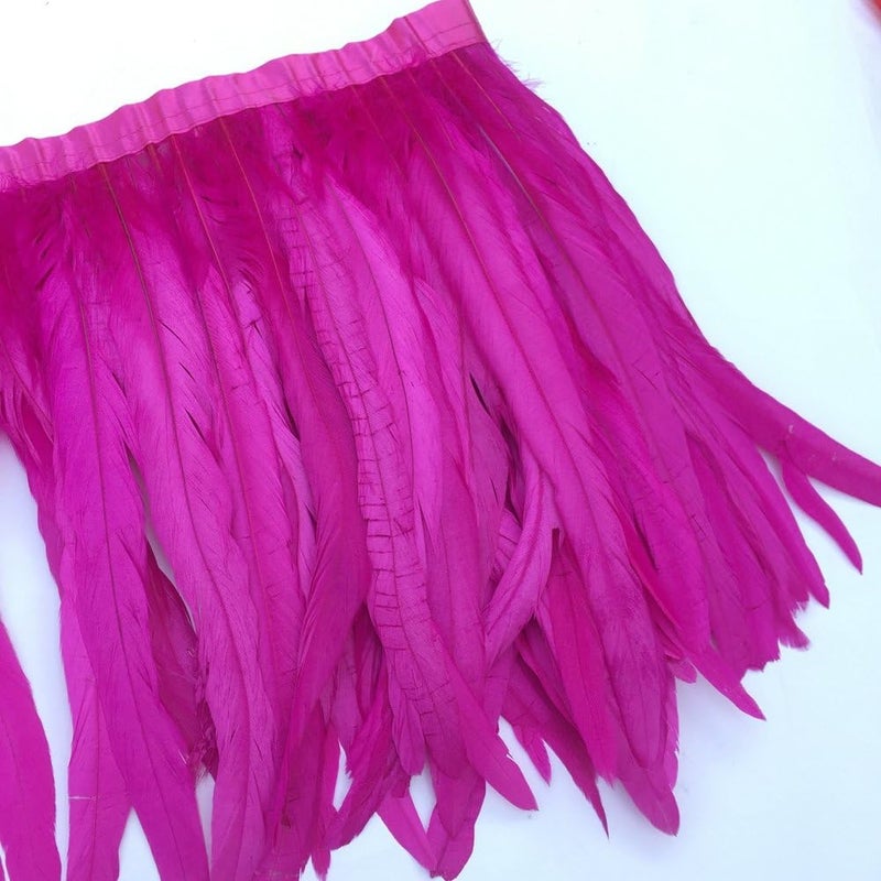 Sowder Rooster Hackle Feather Fringe Trim 10-12inch in Width Pack of 1 Yard(Fuchsia) - Image 2