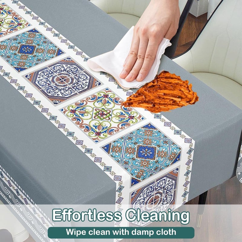 يام لوك غطاء طاولة من PVC صديق للبيئة من ، غطاء طاولة فينيل قابل للغسل ومقاوم للماء، غطاء طاولة مقاوم للبقع للطاولات المستطيلة (140×220 سم، 6-8 مقاعد)، للاستخدام المنزلي والمطبخ وحفلات الطعام (رمادي) - Image 4