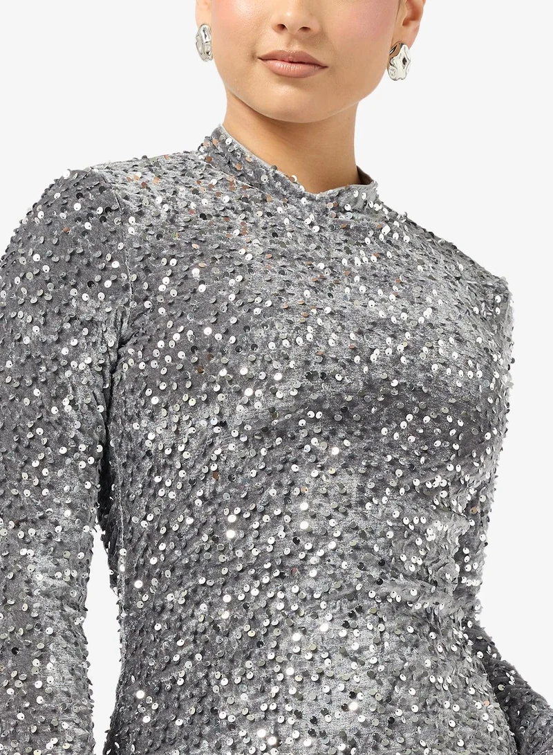 Ginger  Sequin Embellished Backless Dress with Slit for Women | Best Price UAE