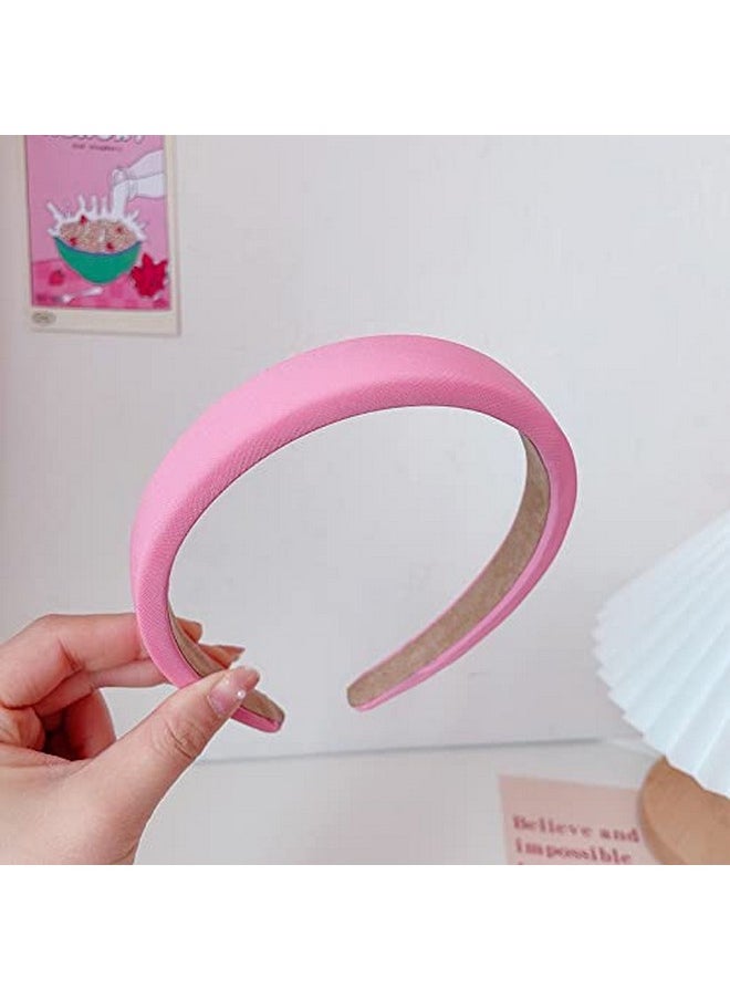 YALLNASL Chunky Padded Headbands Puffy Hairband For Women Sponge Wide Head Band Non Slip Satin Hair Bands For Womens Pink Comfort Hair Accessories Puffy Soft Headband For Women Girls  - Image 5
