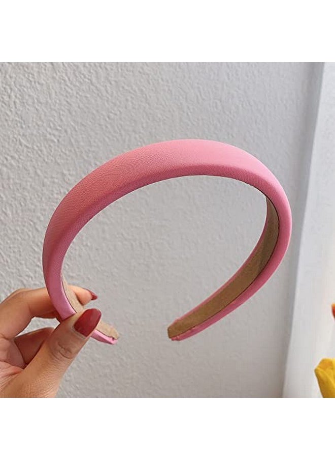 YALLNASL Chunky Padded Headbands Puffy Hairband For Women Sponge Wide Head Band Non Slip Satin Hair Bands For Womens Pink Comfort Hair Accessories Puffy Soft Headband For Women Girls  - Image 4
